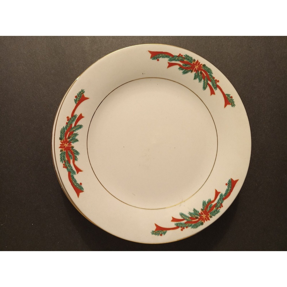 POINSETTA & RIBBONS FAIRFIELD FINE CHINA, 7.5" SALAD/DESERT PLATES, QTY 4